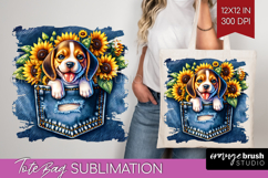 Denim Tote Bag - Dog In Pocket Tote Bag PNG Sublimation Product Image 1