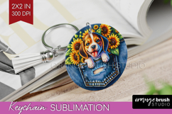 Denim Keychain PNG - Dog In Pocket Keychain Sublimation Product Image 1