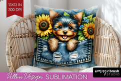 Denim Pillow Sublimation - Dog In Pocket Pillow Cover PNG Product Image 1