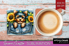 Denim Square Coaster - Dog In Pocket Coaster PNG Sublimation Product Image 1