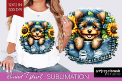 Denim Round Tshirt Background - Dog In Pocket PNG Product Image 1