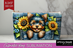 Denim Cosmetic Bag - Dog In Pocket Makeup Bag PNG Product Image 1
