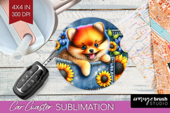 Denim Car Coaster - Dog In Pocket Coaster PNG Sublimation Product Image 1