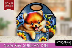 Denim Lunch Bag - Dog In Pocket Lunch Bug PNG Sublimation Product Image 1