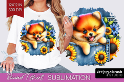 Denim Round Tshirt Background - Dog In Pocket PNG Product Image 1