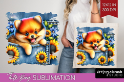 Denim Tote Bag - Dog In Pocket Tote Bag PNG Sublimation Product Image 1