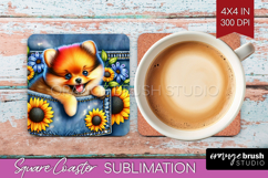 Denim Square Coaster - Dog In Pocket Coaster PNG Sublimation Product Image 1