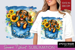 Denim Square Tshirt Background - Dog In Pocket PNG Product Image 1
