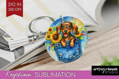 Denim Keychain PNG - Dog In Pocket Keychain Sublimation Product Image 1