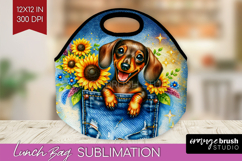 Denim Lunch Bag - Dog In Pocket Lunch Bug PNG Sublimation Product Image 1