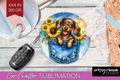 Denim Car Coaster - Dog In Pocket Coaster PNG Sublimation Product Image 1