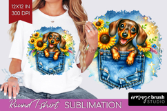 Denim Round Tshirt Background - Dog In Pocket PNG Product Image 1