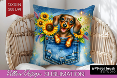 Denim Pillow Sublimation - Dog In Pocket Pillow Cover PNG Product Image 1