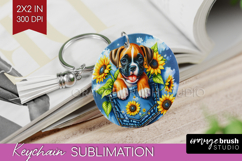 Denim Keychain PNG - Dog In Pocket Keychain Sublimation Product Image 1
