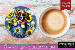 Denim Round Coaster - Dog In Pocket Coaster PNG Sublimation Product Image 1