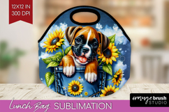 Denim Lunch Bag - Dog In Pocket Lunch Bug PNG Sublimation Product Image 1