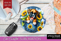 Denim Car Coaster - Dog In Pocket Coaster PNG Sublimation Product Image 1