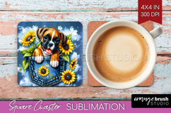 Denim Square Coaster - Dog In Pocket Coaster PNG Sublimation Product Image 1