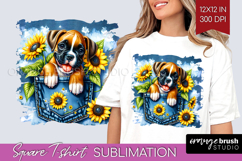 Denim Square Tshirt Background - Dog In Pocket PNG Product Image 1