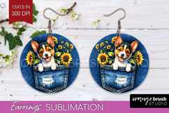 Denim Round Earrings - Dog In Pocket PNG Sublimation Product Image 1