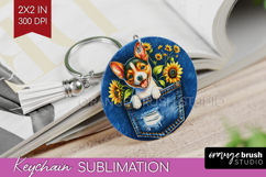 Denim Keychain PNG - Dog In Pocket Keychain Sublimation Product Image 1