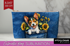 Denim Cosmetic Bag - Dog In Pocket Makeup Bag PNG Product Image 1