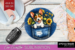 Denim Car Coaster - Dog In Pocket Coaster PNG Sublimation Product Image 1