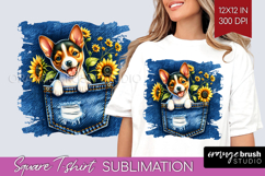 Denim Square Tshirt Background - Dog In Pocket PNG Product Image 1