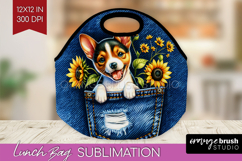 Denim Lunch Bag - Dog In Pocket Lunch Bug PNG Sublimation Product Image 1