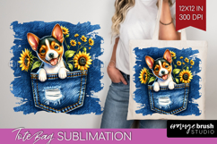 Denim Tote Bag - Dog In Pocket Tote Bag PNG Sublimation Product Image 1