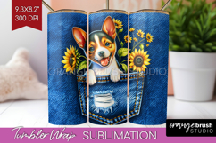 Denim Tumbler Wrap - Dog In Pocket Tumbler PNG Sublimation Product Image 1