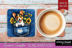 Denim Square Coaster - Dog In Pocket Coaster PNG Sublimation Product Image 1