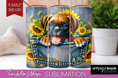 Denim Tumbler Wrap - Dog In Pocket Tumbler PNG Sublimation Product Image 1