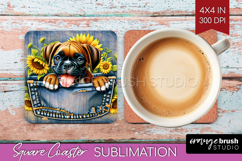 Denim Square Coaster - Dog In Pocket Coaster PNG Sublimation Product Image 1