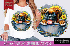 Denim Round Tshirt Background - Dog In Pocket PNG Product Image 1