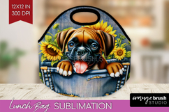Denim Lunch Bag - Dog In Pocket Lunch Bug PNG Sublimation Product Image 1