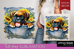Denim Tote Bag - Dog In Pocket Tote Bag PNG Sublimation Product Image 1