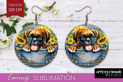 Denim Round Earrings - Dog In Pocket PNG Sublimation Product Image 1