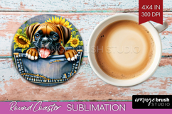 Denim Round Coaster - Dog In Pocket Coaster PNG Sublimation Product Image 1