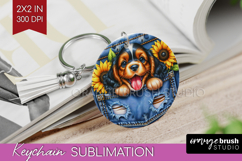 Denim Keychain PNG - Dog In Pocket Keychain Sublimation Product Image 1