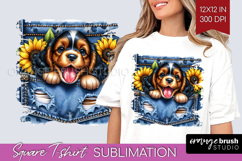 Denim Square Tshirt Background - Dog In Pocket PNG Product Image 1