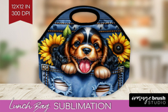 Denim Lunch Bag - Dog In Pocket Lunch Bug PNG Sublimation Product Image 1