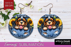 Denim Round Earrings - Dog In Pocket PNG Sublimation Product Image 1