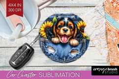 Denim Car Coaster - Dog In Pocket Coaster PNG Sublimation Product Image 1