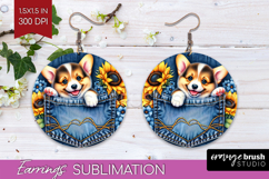 Denim Round Earrings - Dog In Pocket PNG Sublimation Product Image 1