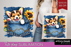 Denim Tote Bag - Dog In Pocket Tote Bag PNG Sublimation Product Image 1