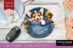 Denim Car Coaster - Dog In Pocket Coaster PNG Sublimation Product Image 1