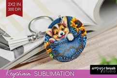 Denim Keychain PNG - Dog In Pocket Keychain Sublimation Product Image 1