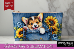 Denim Cosmetic Bag - Dog In Pocket Makeup Bag PNG Product Image 1