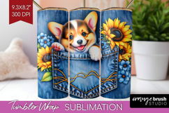 Denim Tumbler Wrap - Dog In Pocket Tumbler PNG Sublimation Product Image 1